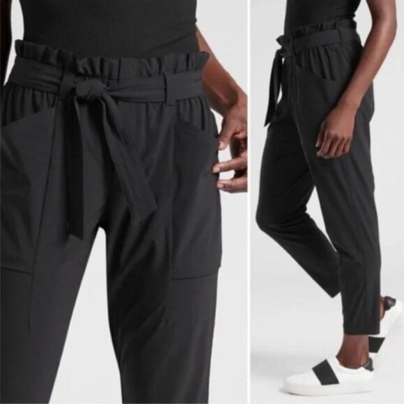 Athleta Skyline Pant Pleated High Rise Paperbag Waist Black Size 4 - Picture 6 of 6